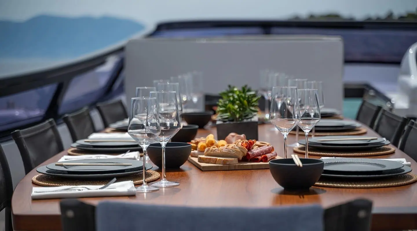 Luxury Yacht Dining Sunset