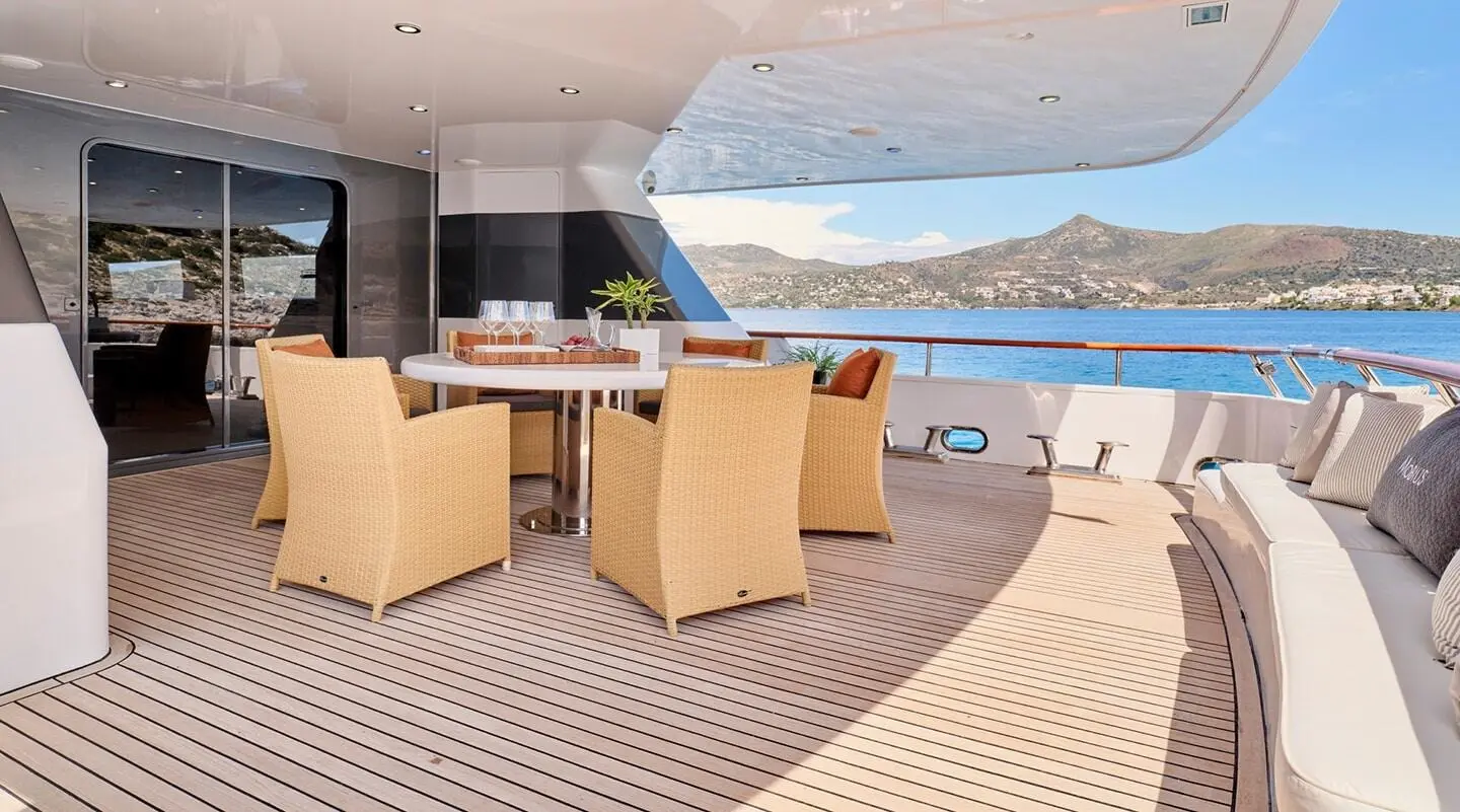 Mobius yacht aft deck with seating area and ocean view