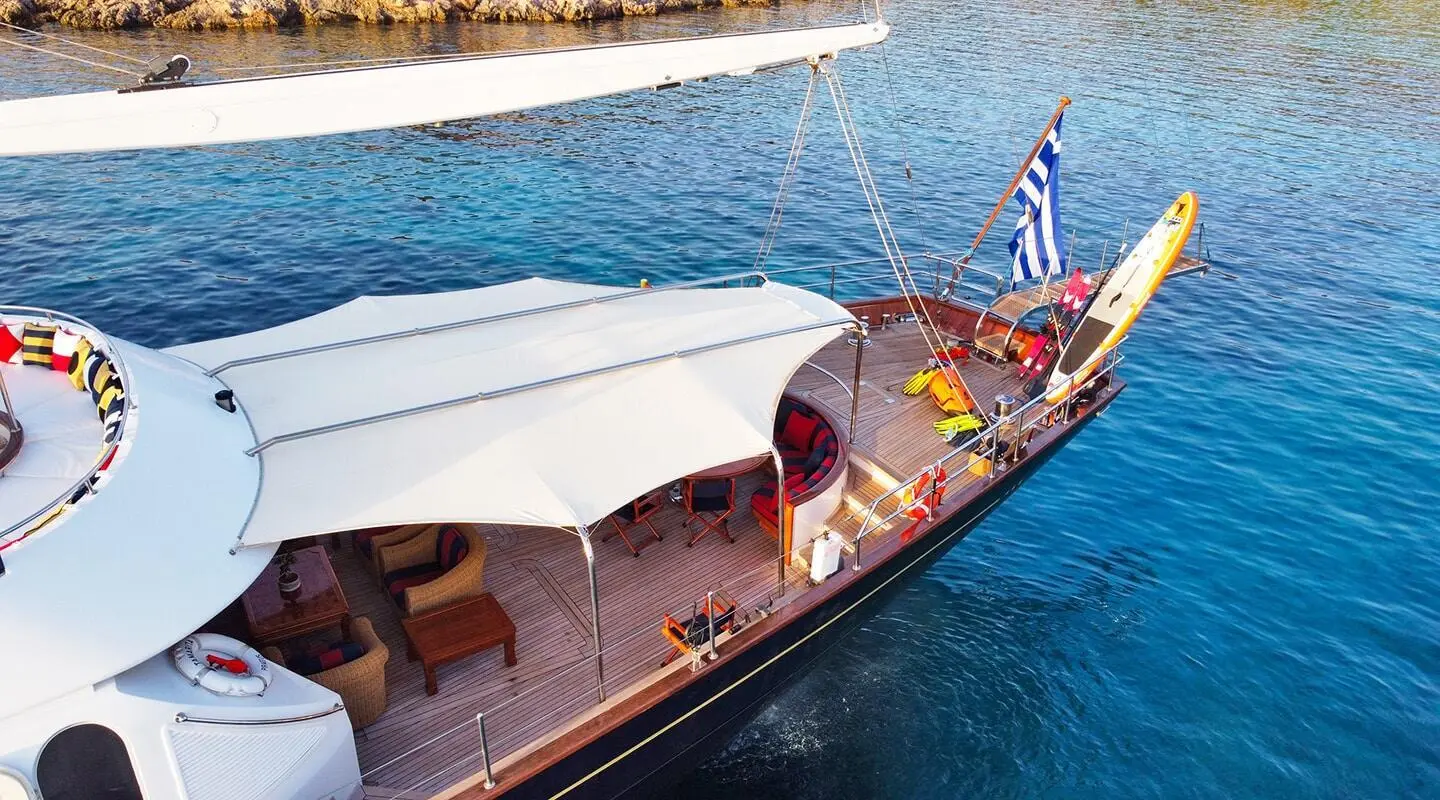Motor yacht Tamarita aft deck and upper deck edge