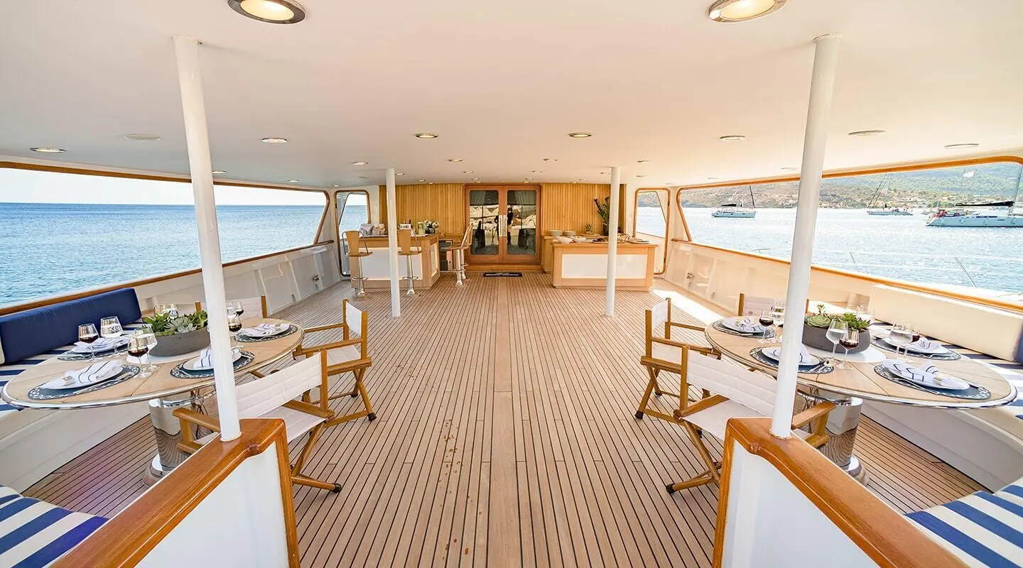 Wind Of Fortune motor yacht aft deck with seating and cushions