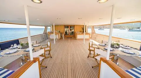 Wind Of Fortune motor yacht aft deck with seating and cushions