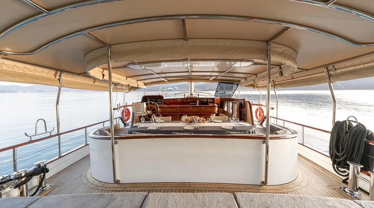 View from aft deck of Gulet Gozdem The One with seating and cushioned loungers