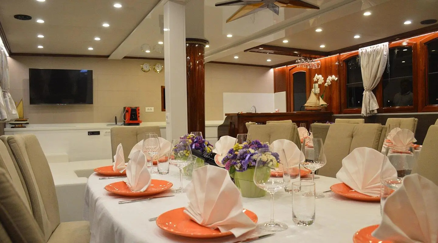Tajna Mora yacht at sunset with a luxury gulet sailing vibe and calm sea