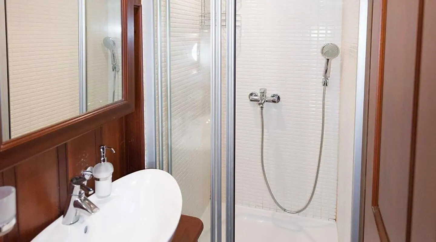 Primadonna luxury yacht bathroom with shower enclosure and sink
