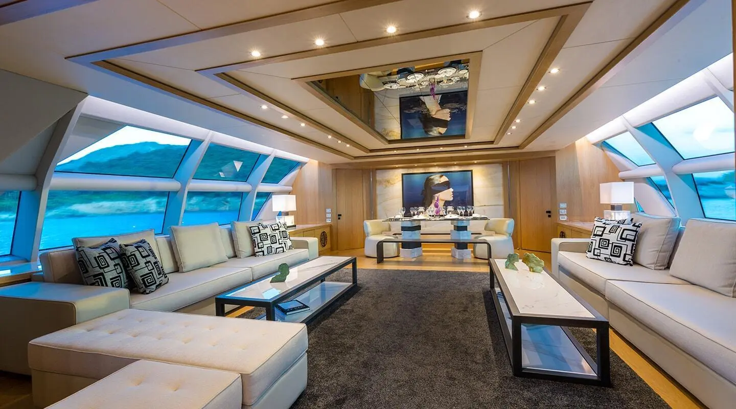 Aquarella yacht saloon with lounge seating and large windows