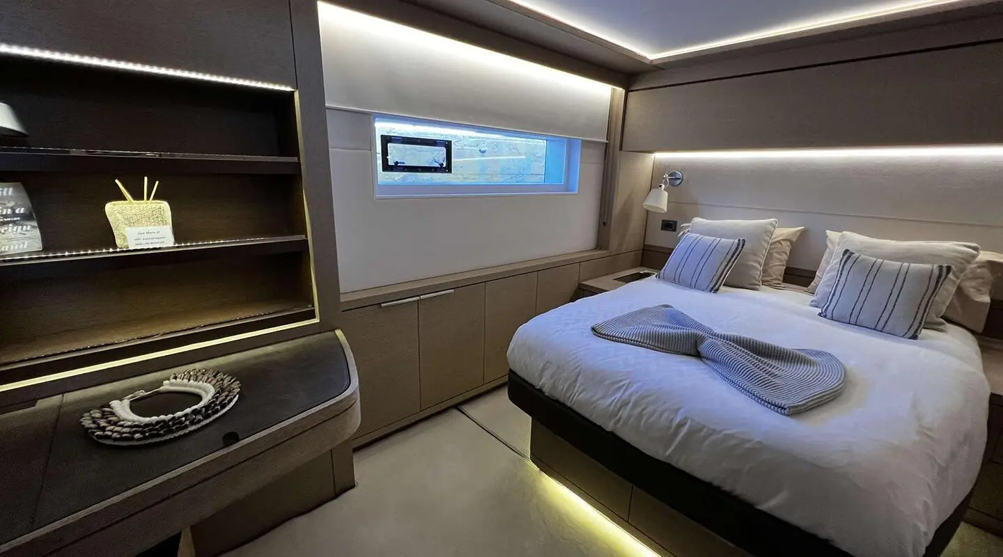 Just Marie 2 yacht interior with double cabin, bedroom view