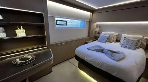 Just Marie 2 yacht interior with double cabin, bedroom view