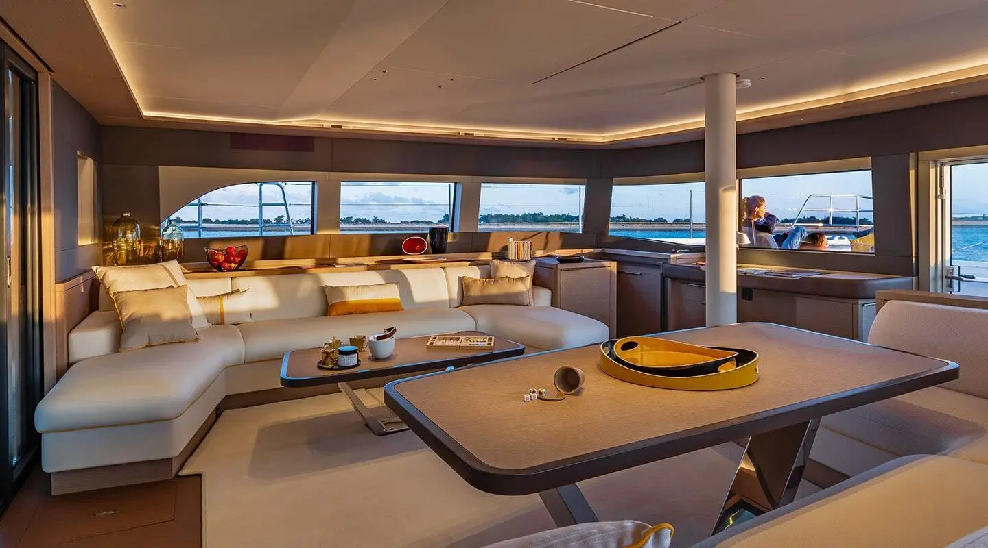 Daiquiri yacht exterior deck with seating, shade, and helm visible.