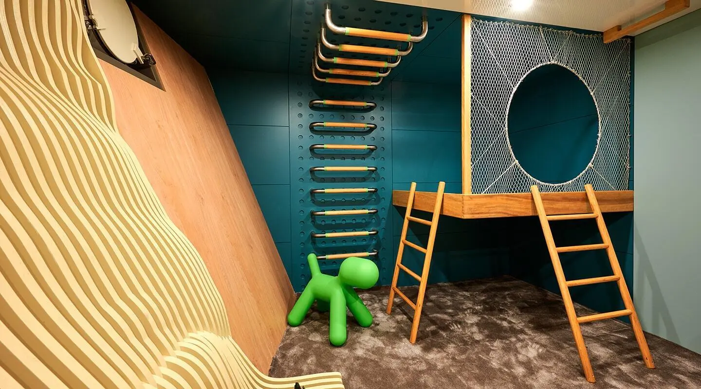Ohana luxury yacht deck scene with stair access, green toy and ropes