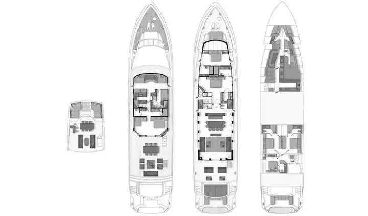 Master cabin with king bed, ensuite layout visible on Illusion II yacht