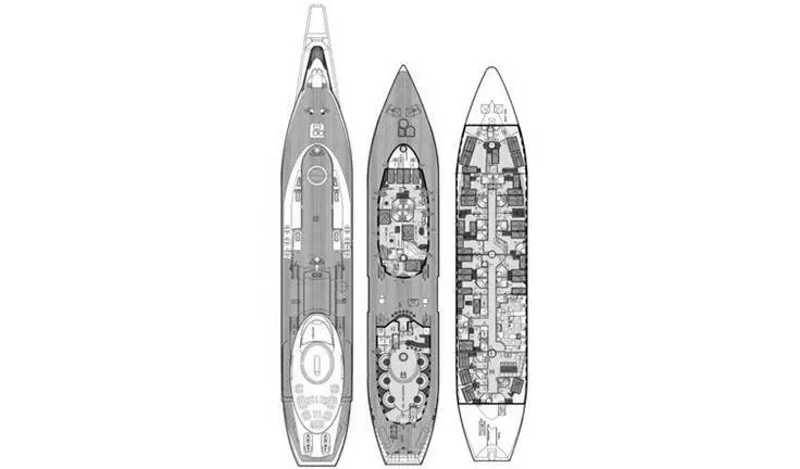 Gulet yacht on calm sea with sails raised and open deck cabin scene