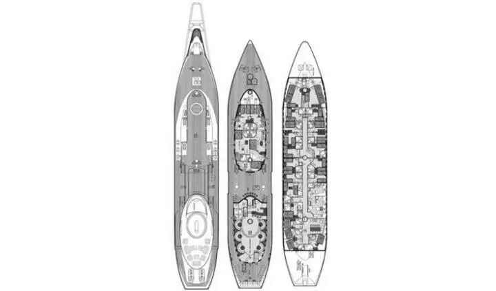 Gulet yacht on calm sea with sails raised and open deck cabin scene