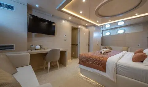 Love Story yacht master cabin with king bed and ensuite seen in image
