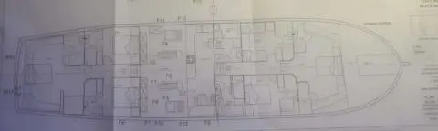 Vista Mare yacht on deck with outdoor areas and a deck plan visible