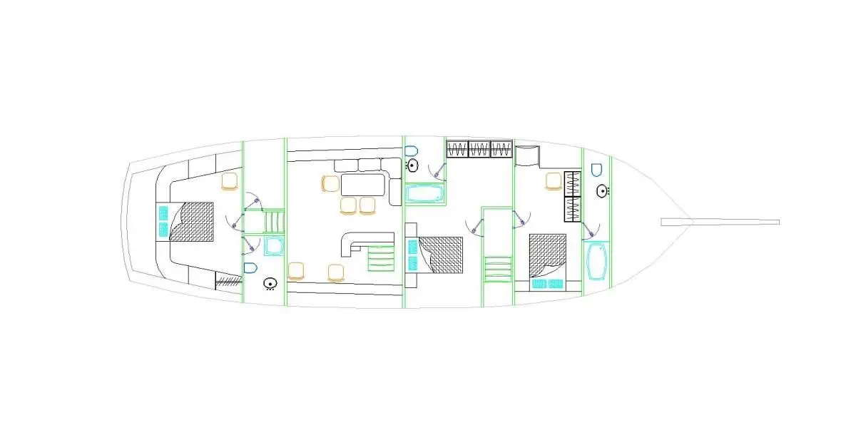 Primadonna yacht deck plan view with labeled rooms and outdoor areas