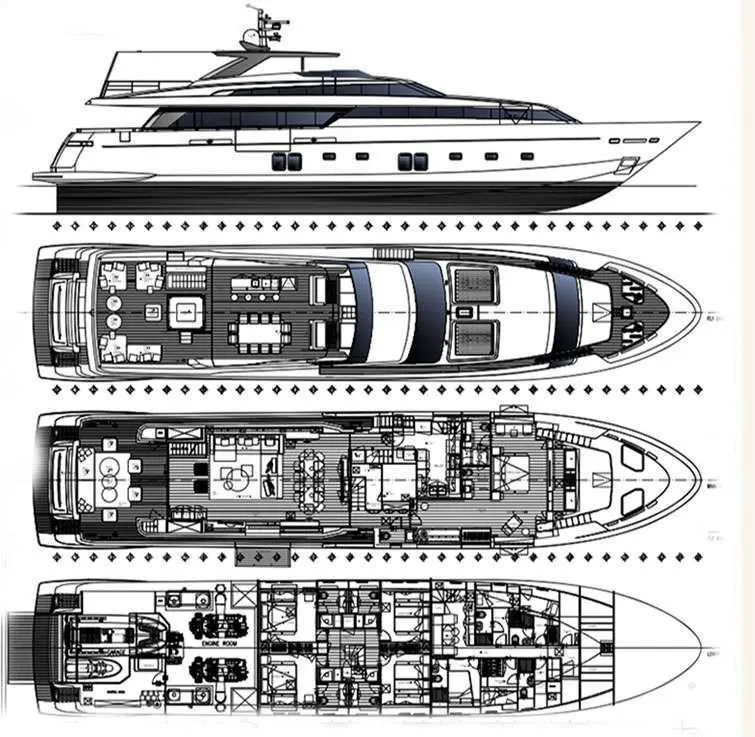 Morning Star yacht deck plan: side and top views of the vessel
