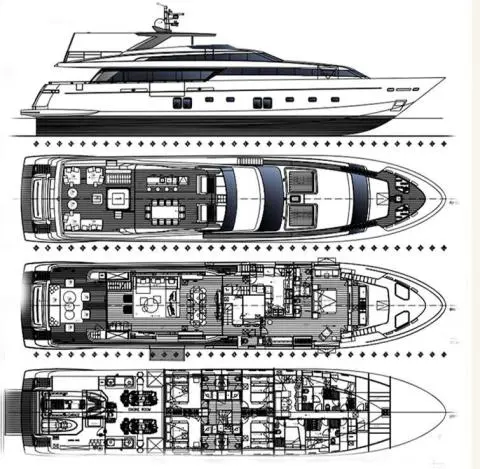 Morning Star yacht deck plan: side and top views of the vessel