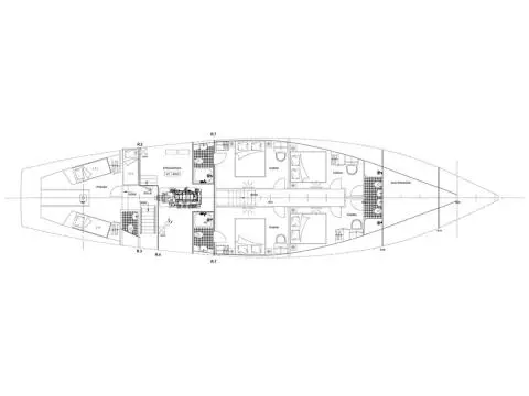 Top-down deck plan of Alessandro I showing layout and cabins on deck