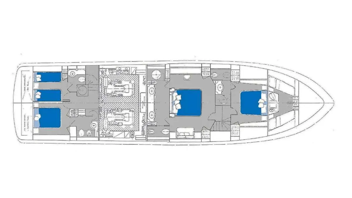 Phantom yacht deck plan: top-down view of aft deck seating and layout