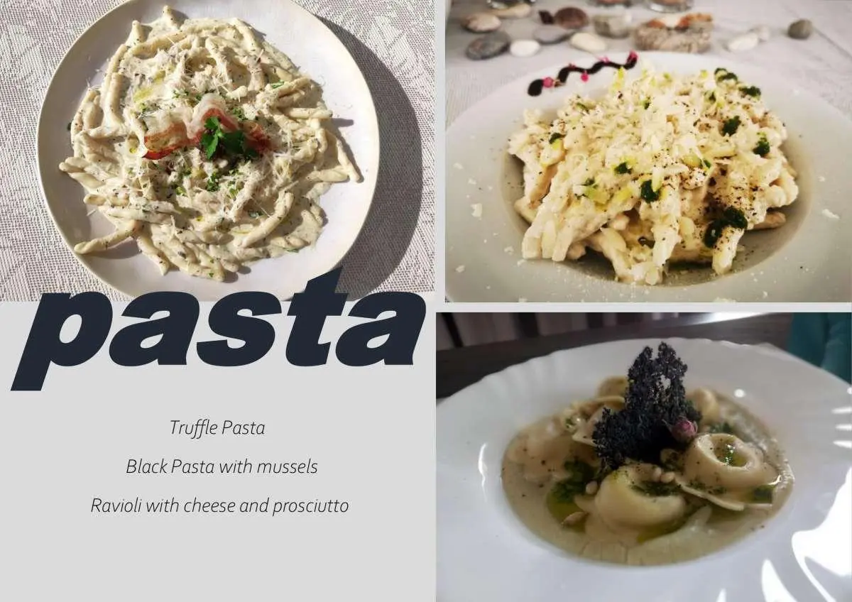 A yacht charter menu page with dishes and the text By My Side on the left