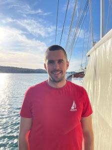 Male Crew Member Yacht Deck Sea Rigging