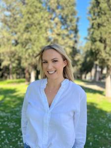 Smiling Woman White Blouse Outdoor Portrait