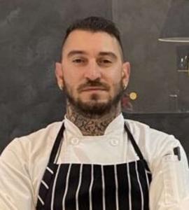 Chef Portrait Neck Tattoos Striped Apron