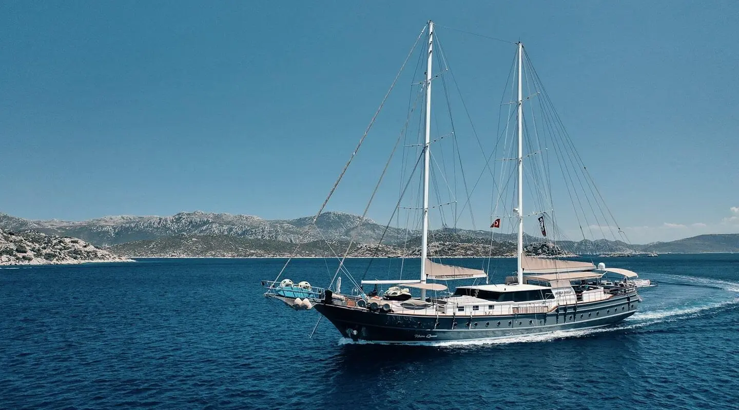 Nevra Queen gulet anchored in calm blue sea