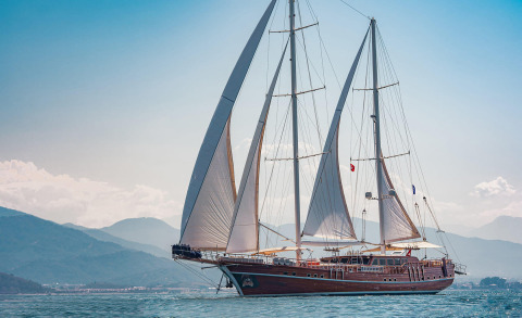 Lycian Queen sailing yacht with three masts on open sea