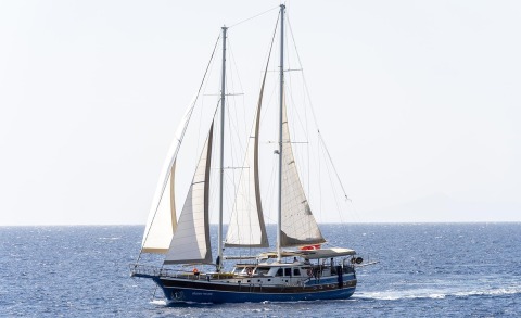Sailing luxury yacht with sails on the sea
