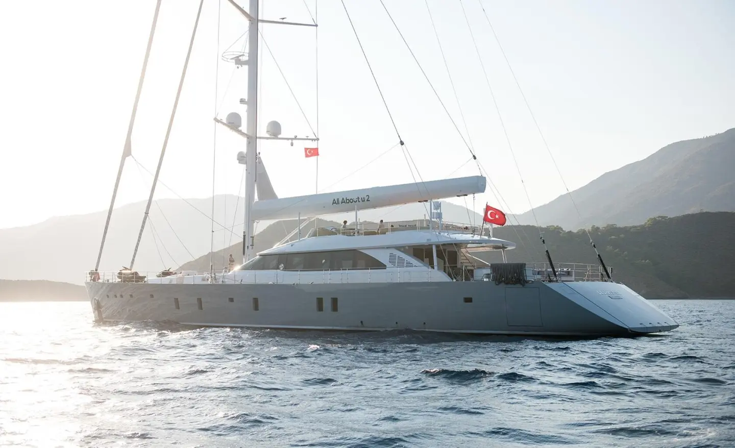 All About U 2 luxury sailing yacht moored with calm blue water