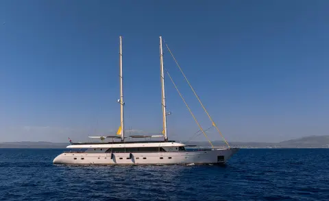 Anima Maris luxury gulet sailing at sunset on calm blue sea