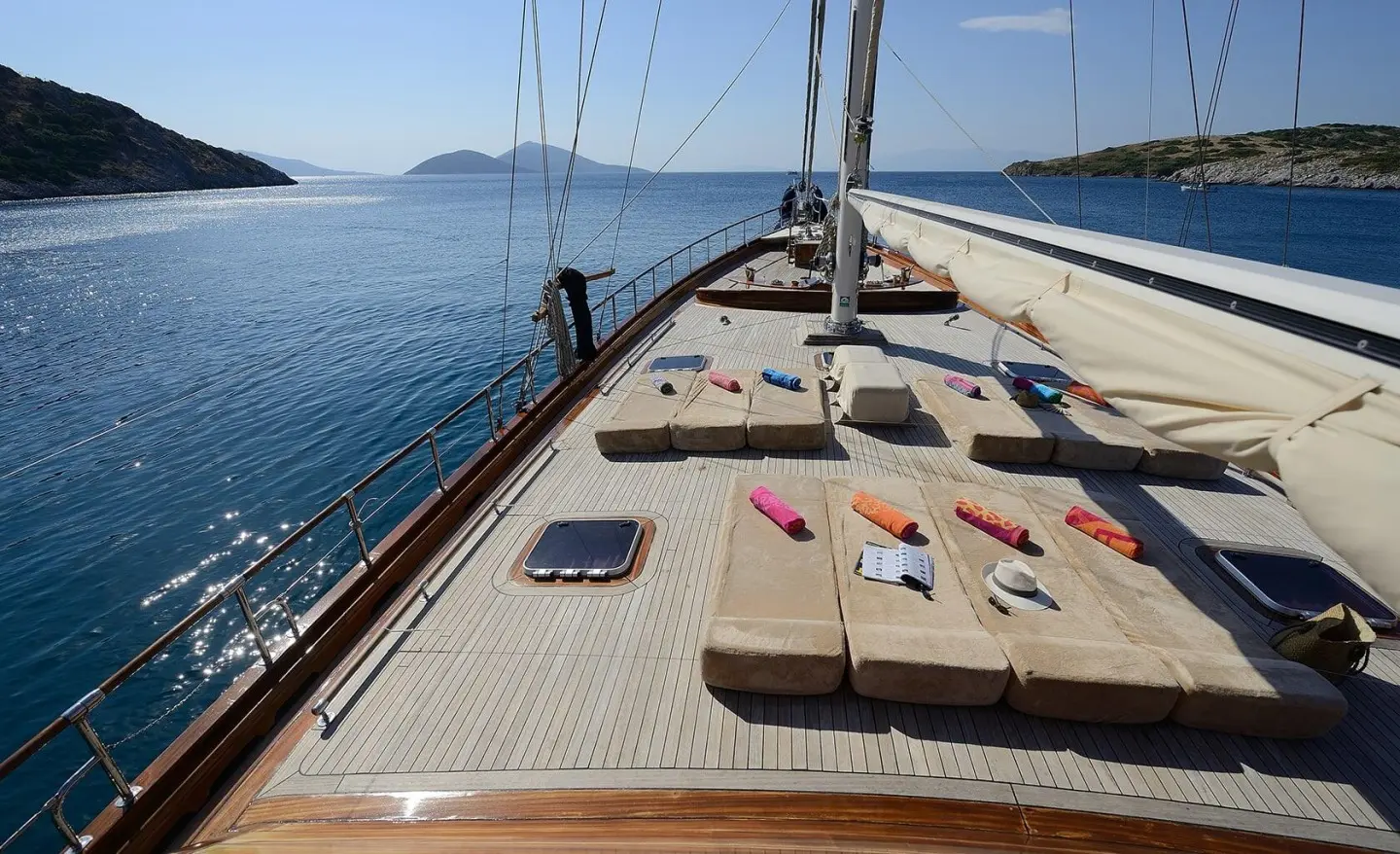 Sunlit yacht Zephyria II with spacious deck and sea view
