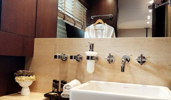 Master cabin with king bed and ensuite, Miraval yacht interior scene