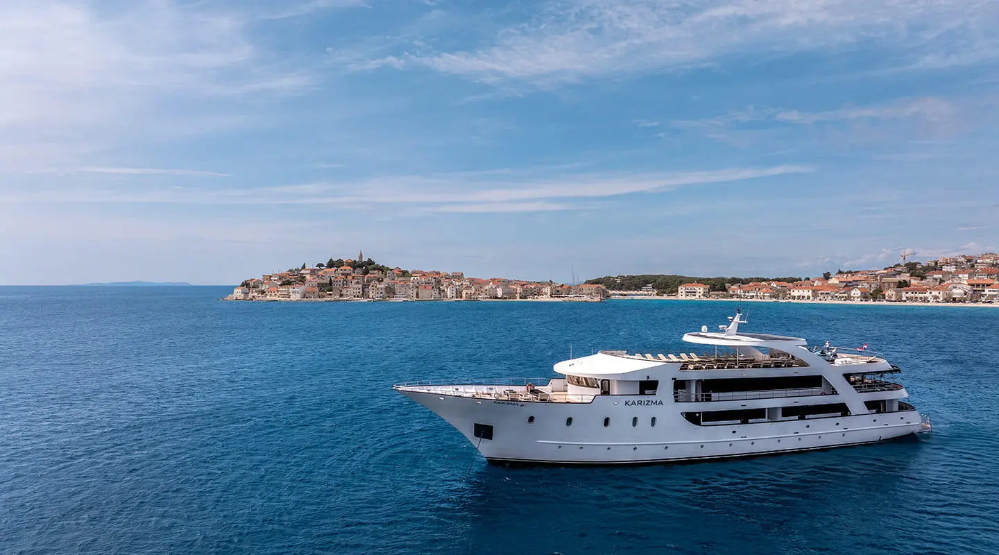 Karizma motor yacht anchored near Primosten with calm blue water