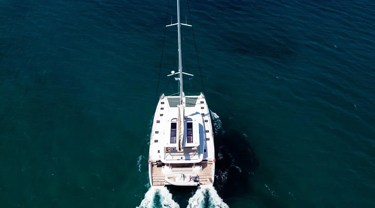 Aerial view of the Daiquiri motor yacht sailing on blue sea