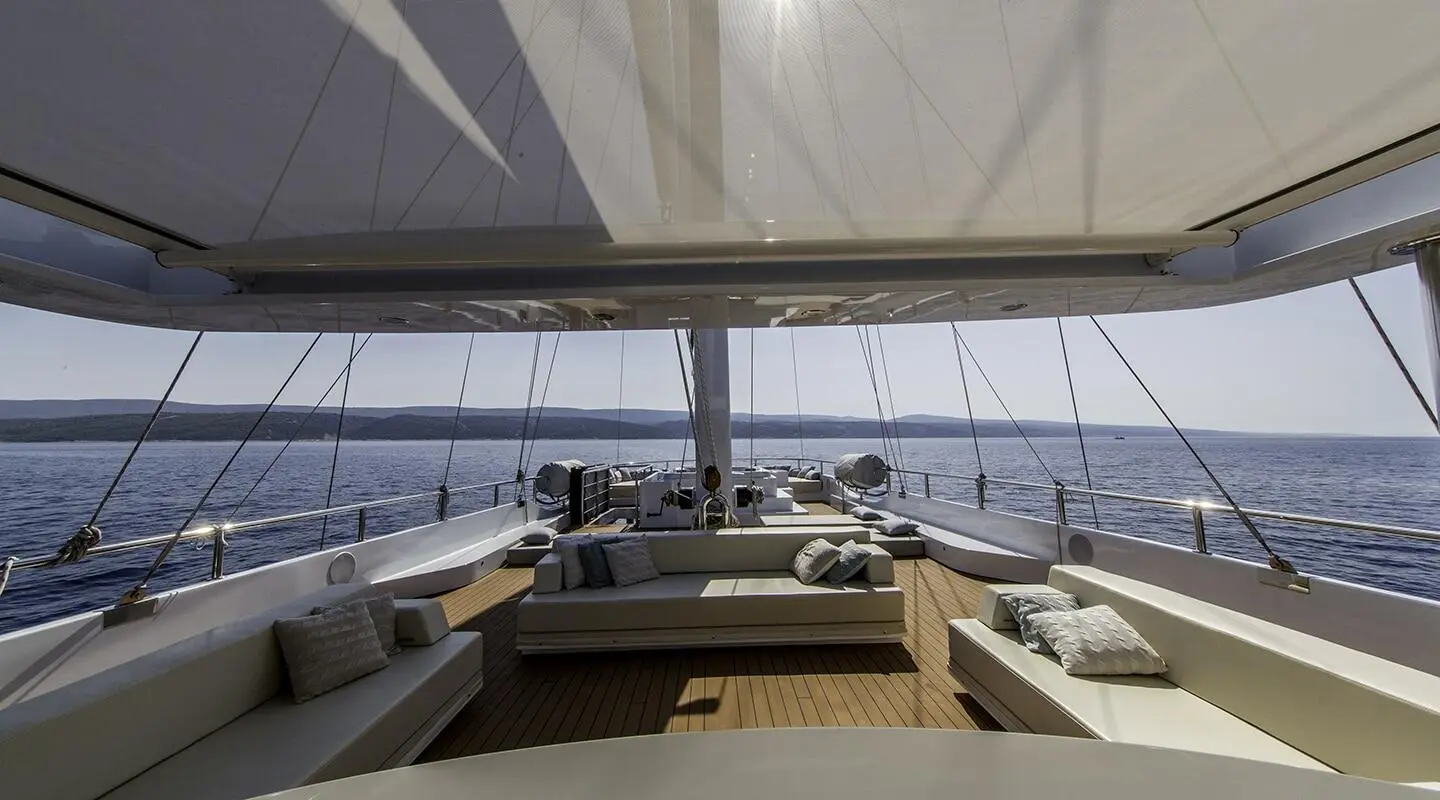 Omnia motoryat onyx flybridge with seating and ocean views visible