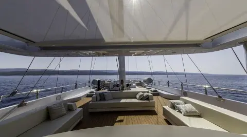 Omnia motoryat onyx flybridge with seating and ocean views visible