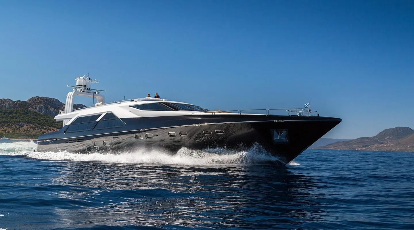 Aquarella luxury yacht anchored on calm blue sea under clear sky