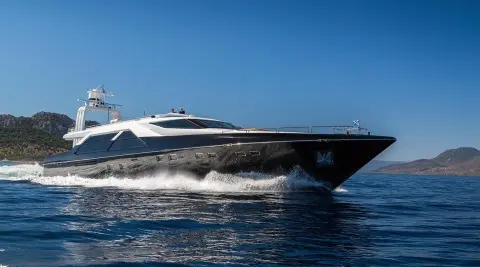 Aquarella luxury yacht anchored on calm blue sea under clear sky