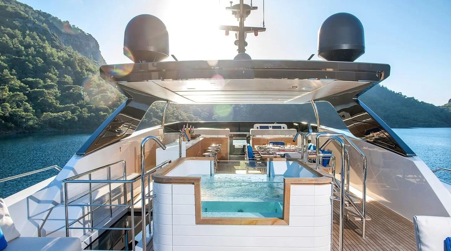 Morning Star yacht with an outdoor pool on the deck and seating area