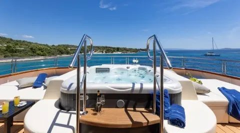 Open deck with a hot tub on a yacht, sea view