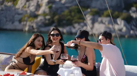 Gulet Prenses Esila flybridge with seating and people on deck