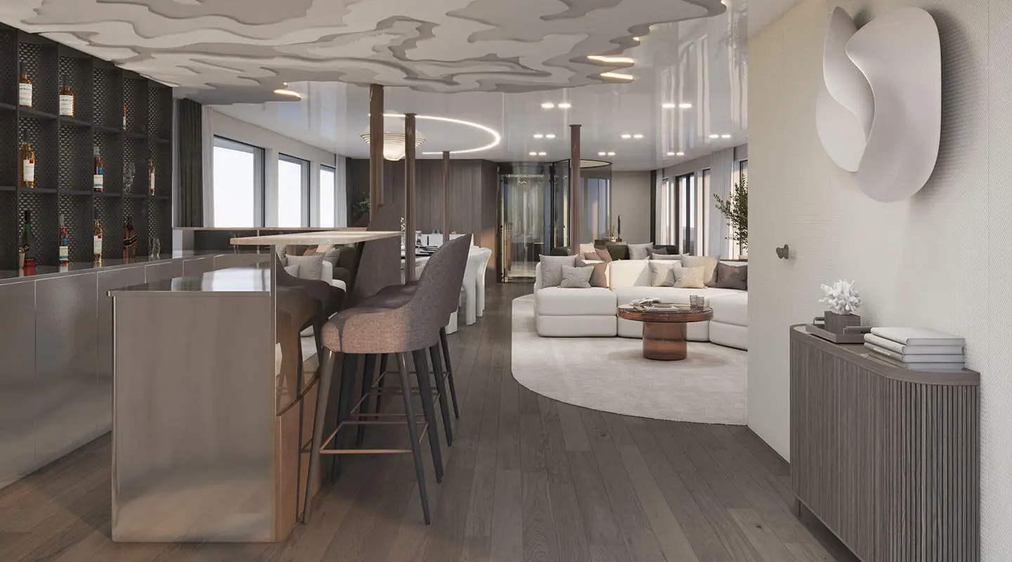 Yacht Bello exterior with sleek white hull and spacious deck seating area