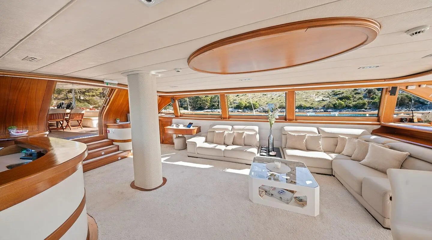 Alessandro I yacht, luxury gulet, sunset view from deck with seating area