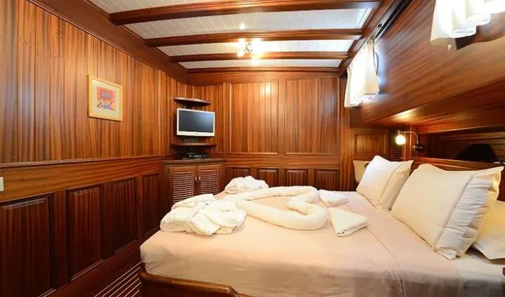 Zephyria II master cabin with king bed, wood paneling, and ensuite hints