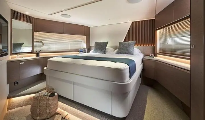 Elizabeth yacht master cabin with king bed, ensuite and soft lighting