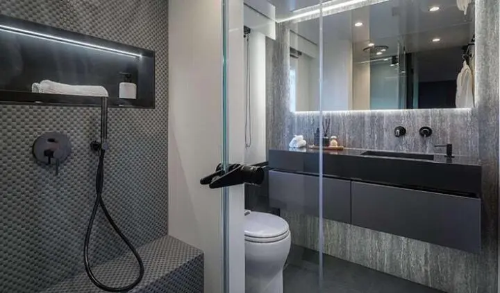 Master cabin with ensuite bathroom on Alteya yacht, modern fixtures