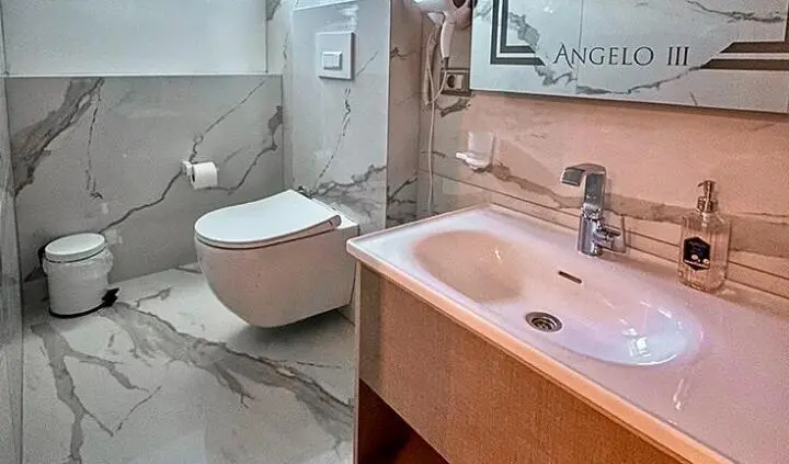 Master cabin with king bed, ensuite bathroom, yacht Angelo III interior