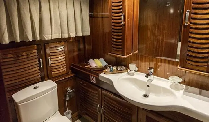 Cabin ensuite bathroom on Kayhan Kaptan yacht, sink and mirror visible